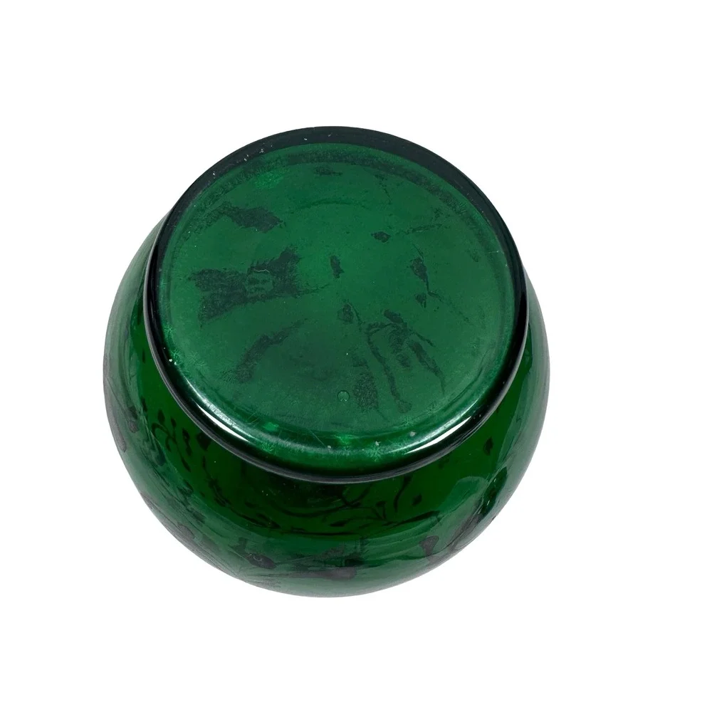 Vintage Empoli‎ Italian Emerald Green Glass Decanter Silver Overlay Floral MCM